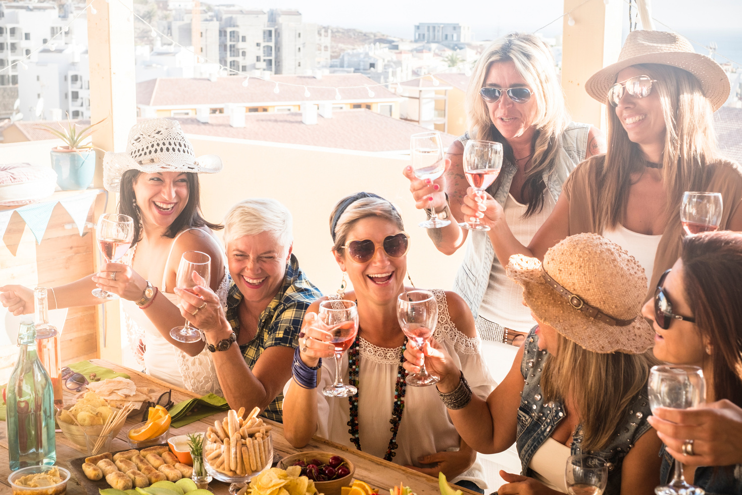 Group of Female Friends Drinking Wine 
